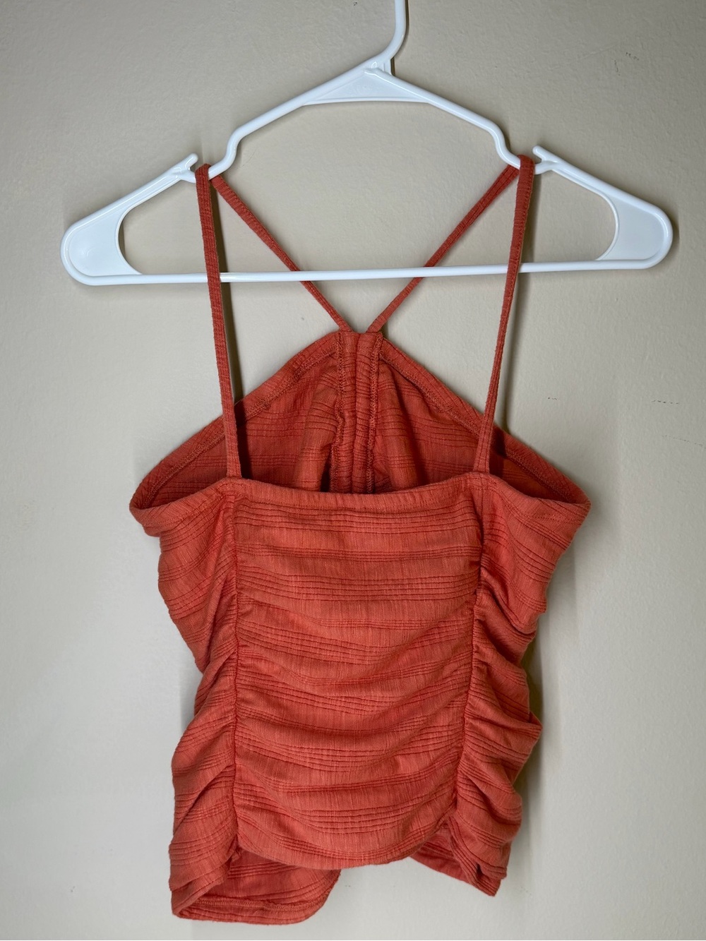 Pilcro Women's coral Orange Ruched Strappy Tank Top - Picture 2 of 3